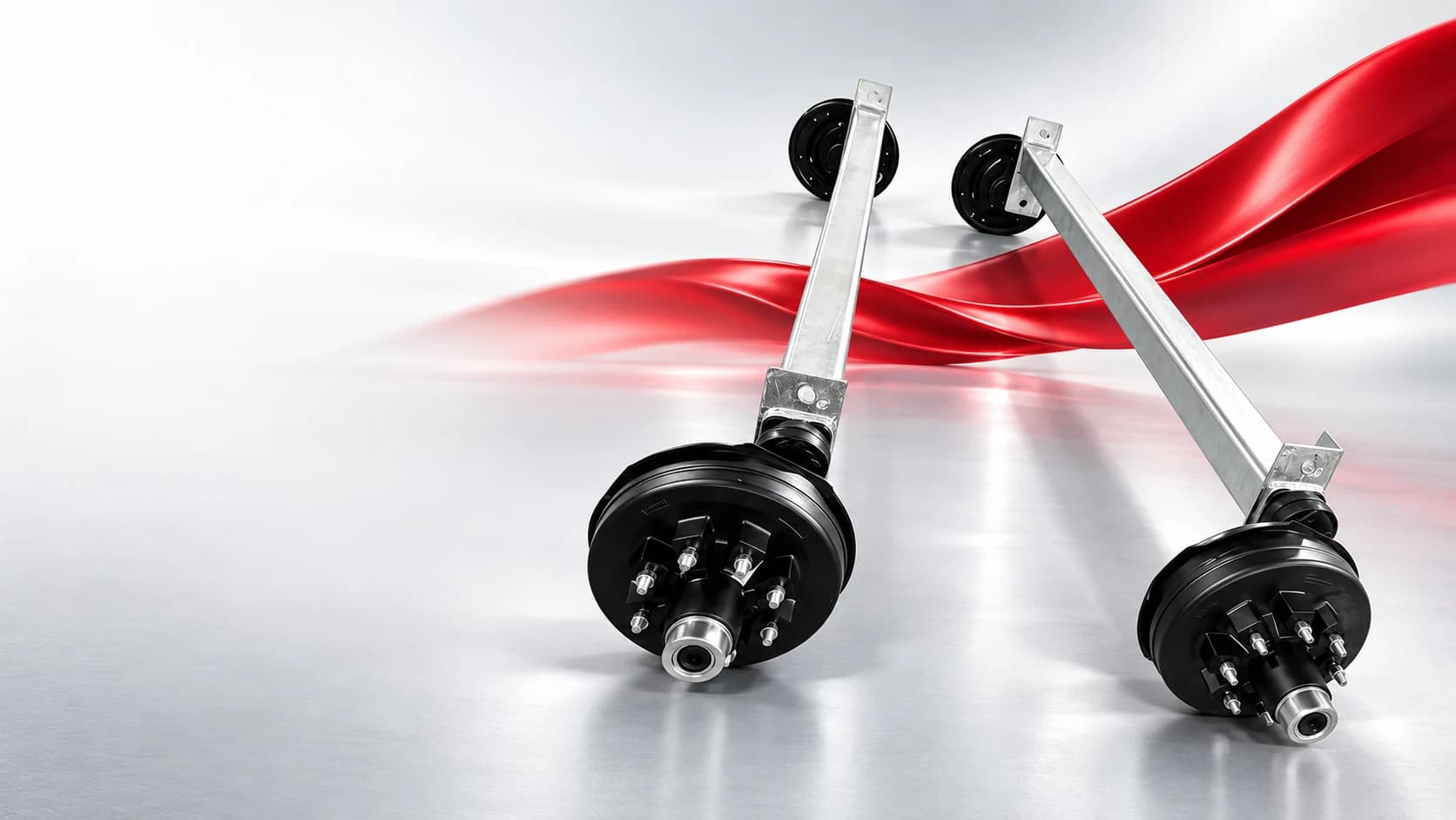 RUNHENG torsion trailer axle assembly in a red and silver advertising composition