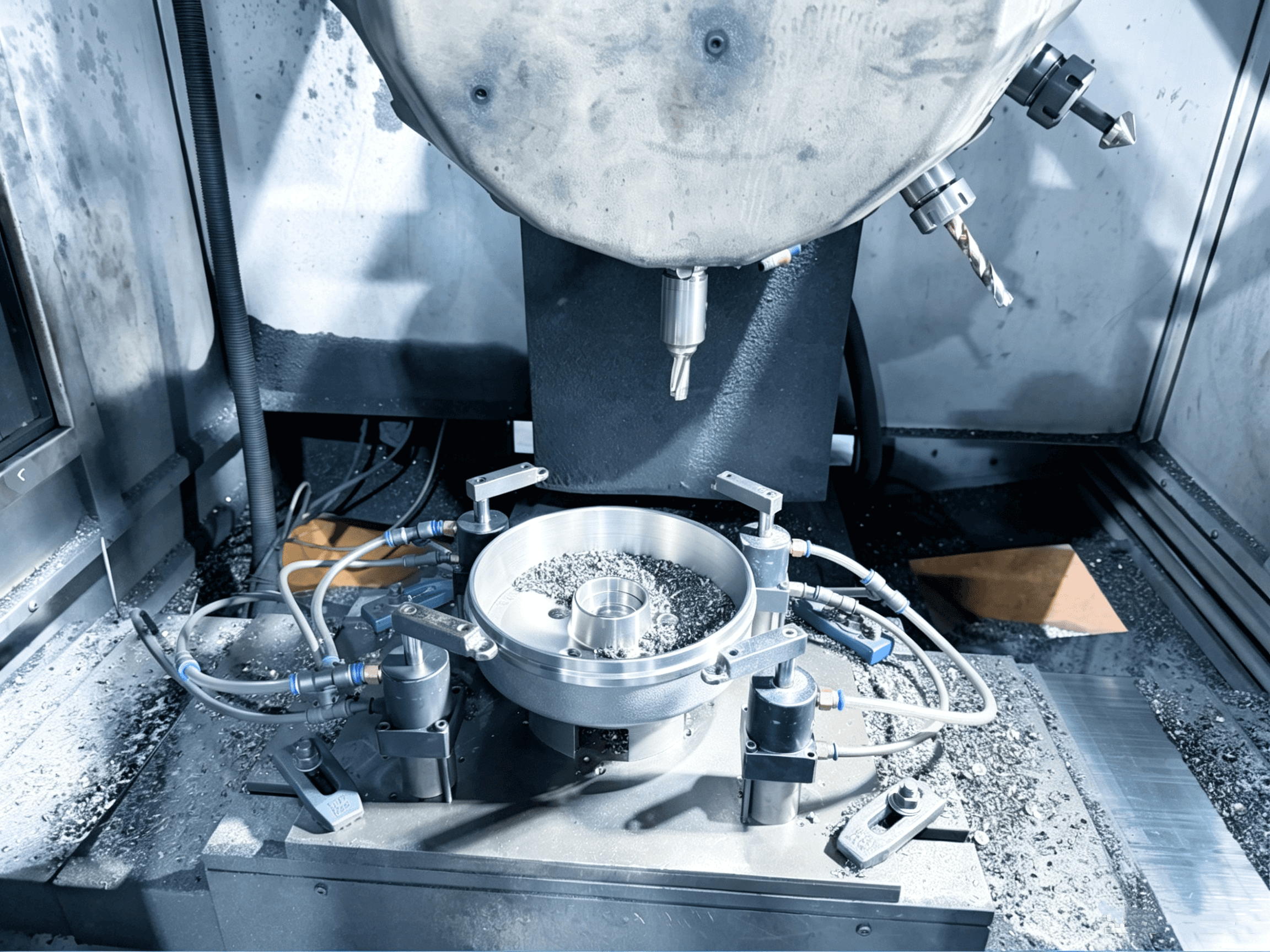 CNC machine finishing a trailer hub component